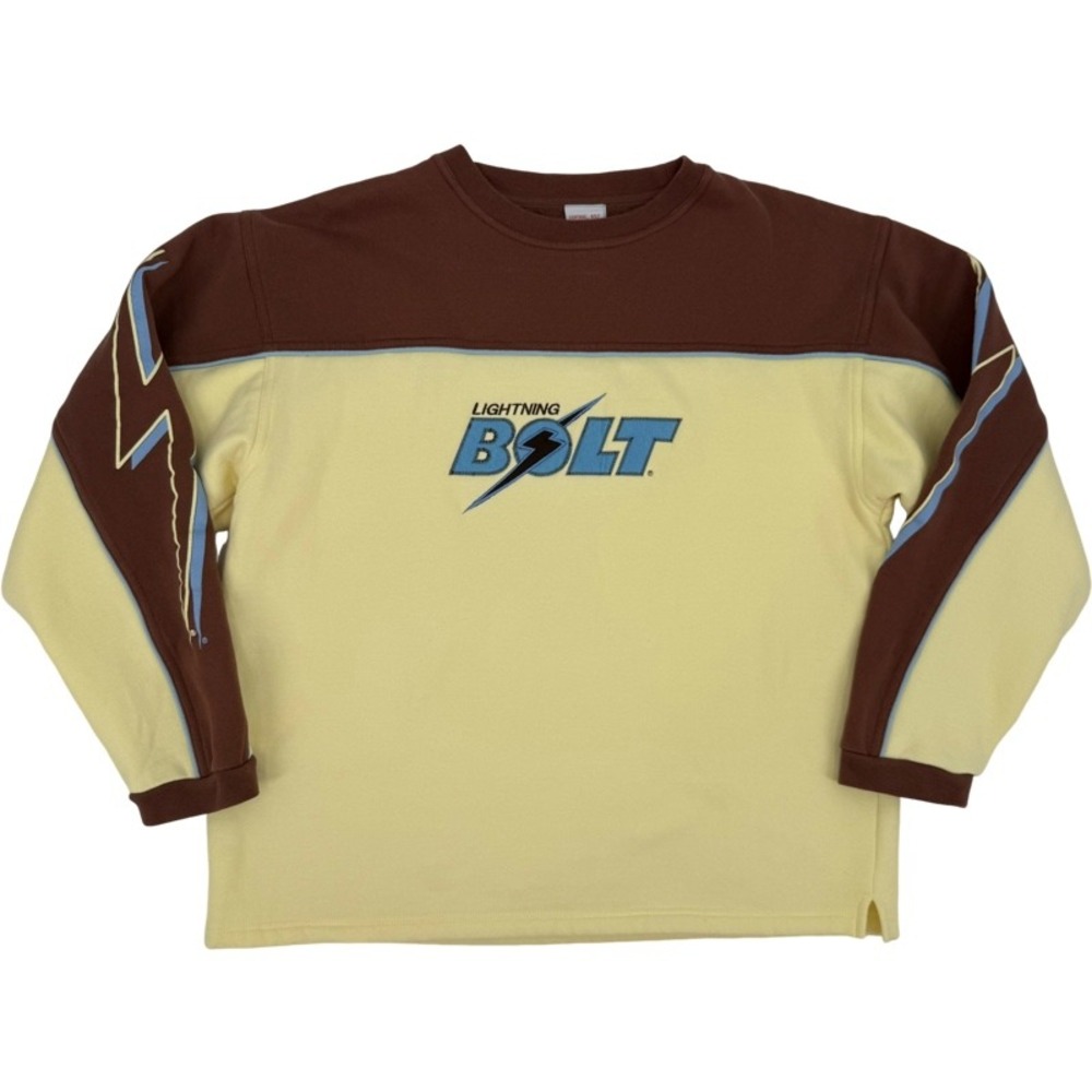 LIGHTNING BOLT XL Vintage Sweatshirt Yellow Colorblock Retro Surf Skate Pullover